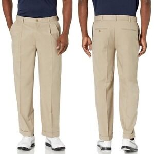 NWT Pro Tour Golf Pants Mens 42x30 Rock Taupe Pleated Cuffed Performance Office